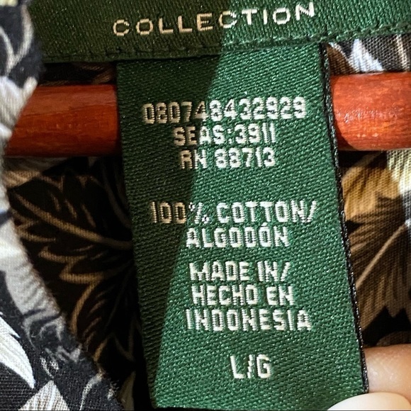 David Taylor Collection Mens Large Hawaiian Black Palm Floral Short Sleeve Shirt - Picture 5 of 5